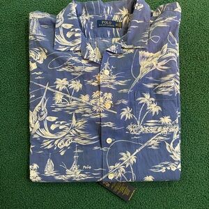 Ralph Lauren Blue Tropical Print Men's Shirt